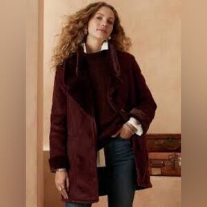 Banana Republic Faux SuedeVegan Shearling lined Coat. Bordeaux Chocolate Size XS